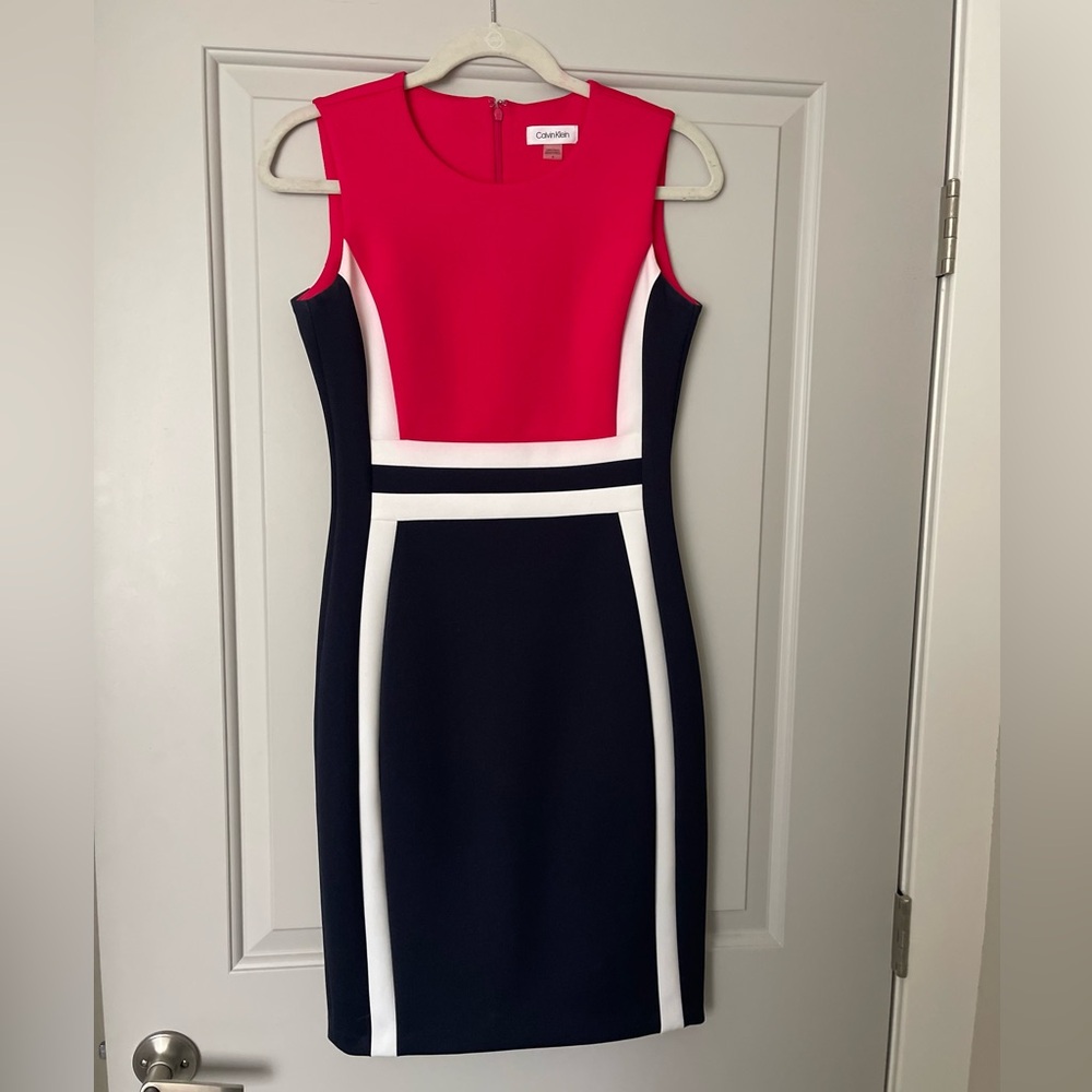 Calvin Klein Women's Colorblock Dress - Pink, White, and Navy; Business Casual